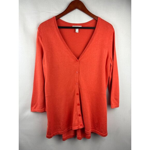Isaac Mizrahi Live! Womens Coral Cardigan Sweater Medium 3/4 Sleeve Cotton/Rayon - Picture 2 of 5